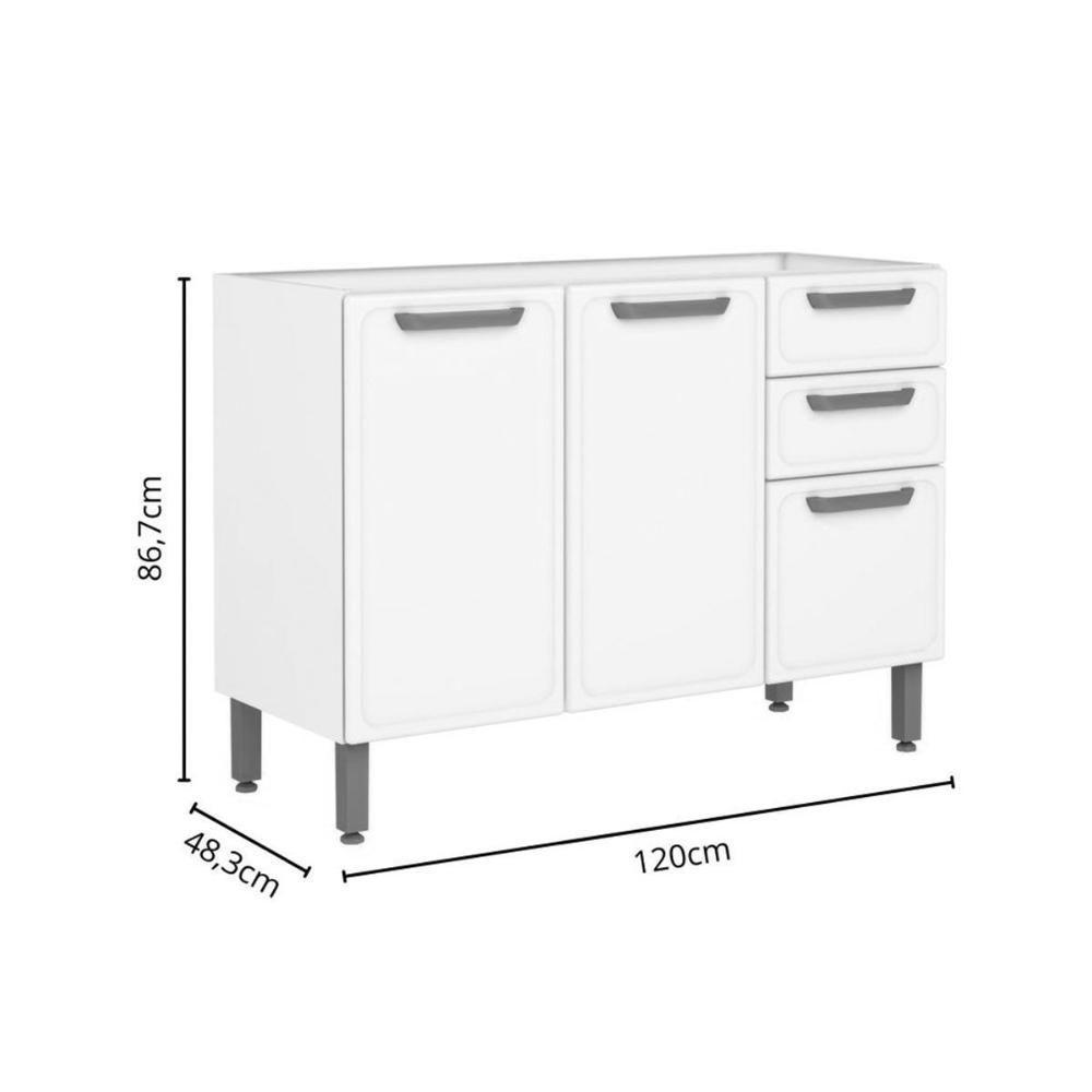 Balcão De Cozinha Bella C- 3 Portas E 2 Gavetas S- Tampo 120cm Grafite - Bertolini - 3