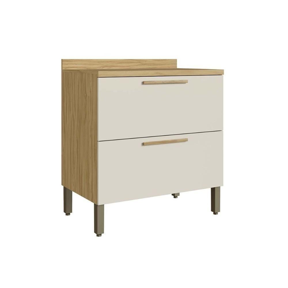 Balcão De Cozinha Riesling C- 1 Porta E 1 Gaveta C- Tampo 80cm Amendoa-off White - Ronipa - 1