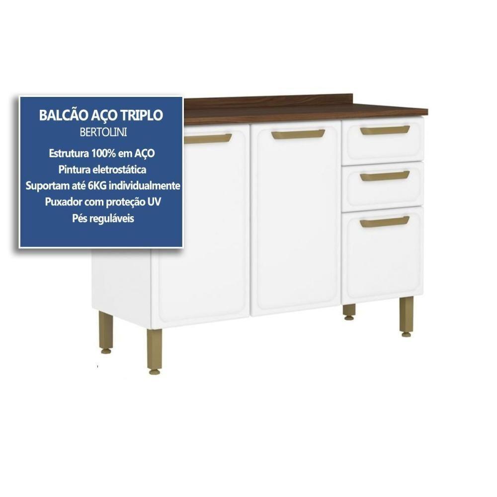 Balcão De Cozinha Bella C- 3 Portas E 2 Gavetas C- Tampo 120cm Branco - Bertolini - 2
