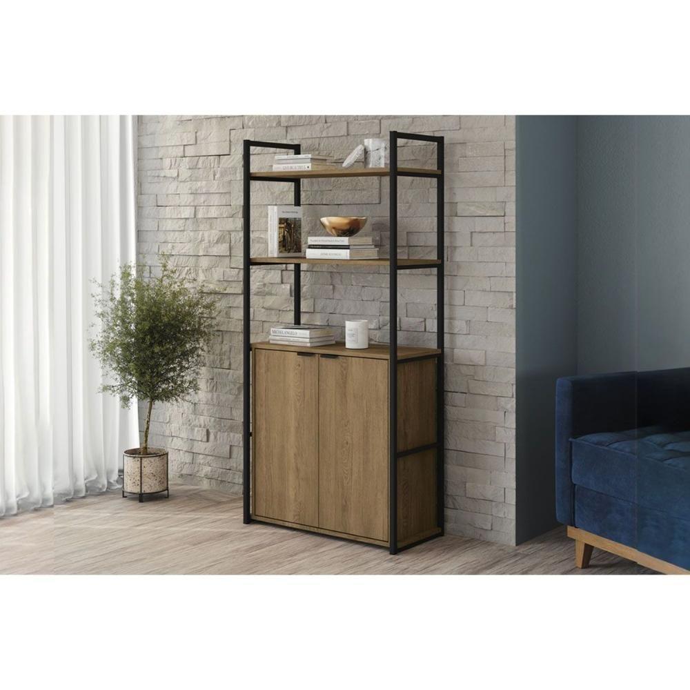 Estante Livreiro De Escritório Industrial Alta Li041 C- 2 Portas 72x151cm Freijo-preto - Kappesberg - 4