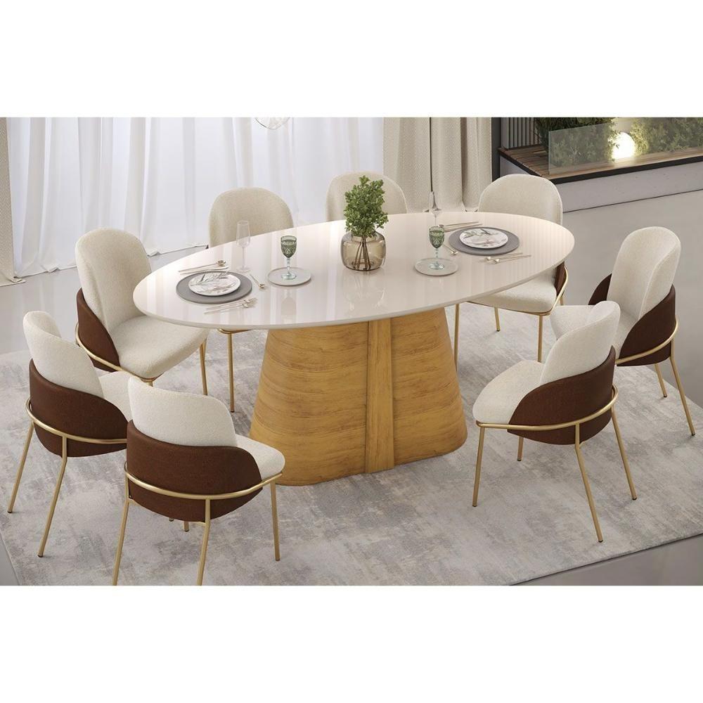 Mesa P- Cozinha Ryze C- Tampo Madeirado C- Vidro Oval 218x108cm Cedro-off White - Dj Móveis - 7