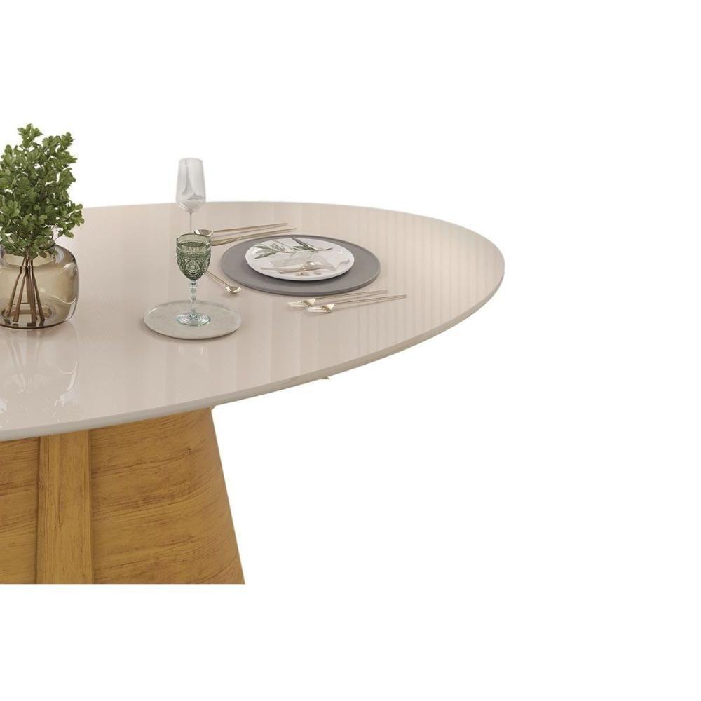 Mesa P- Cozinha Ryze C- Tampo Madeirado C- Vidro Oval 218x108cm Cedro-off White - Dj Móveis - 10