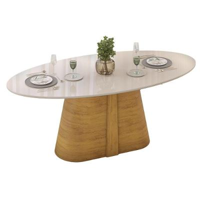 Mesa P- Cozinha Ryze C- Tampo Madeirado C- Vidro Oval 218x108cm Cedro-off White - Dj Móveis
