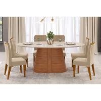 Mesa P- Cozinha Ryze C- Tampo Madeirado C- Vidro Oval 218x108cm Cedro-off White - Dj Móveis