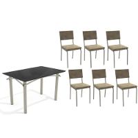 Conjunto: Mesa De Cozinha Elba Tampo Madeirado C- Vidro 120cm E 6 Cadeiras Zaria Niquel-preto - Suede Bege - Kappesberg - 1