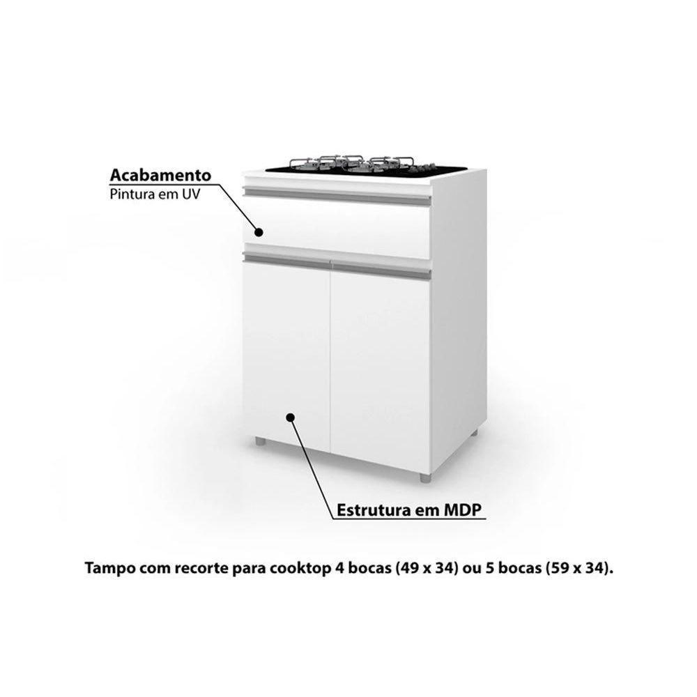 Balcão Cozinha P- Cooktop Asm 186 C- 2 Portas E 1 Gaveta 70cm Branco - Movelbento - 4