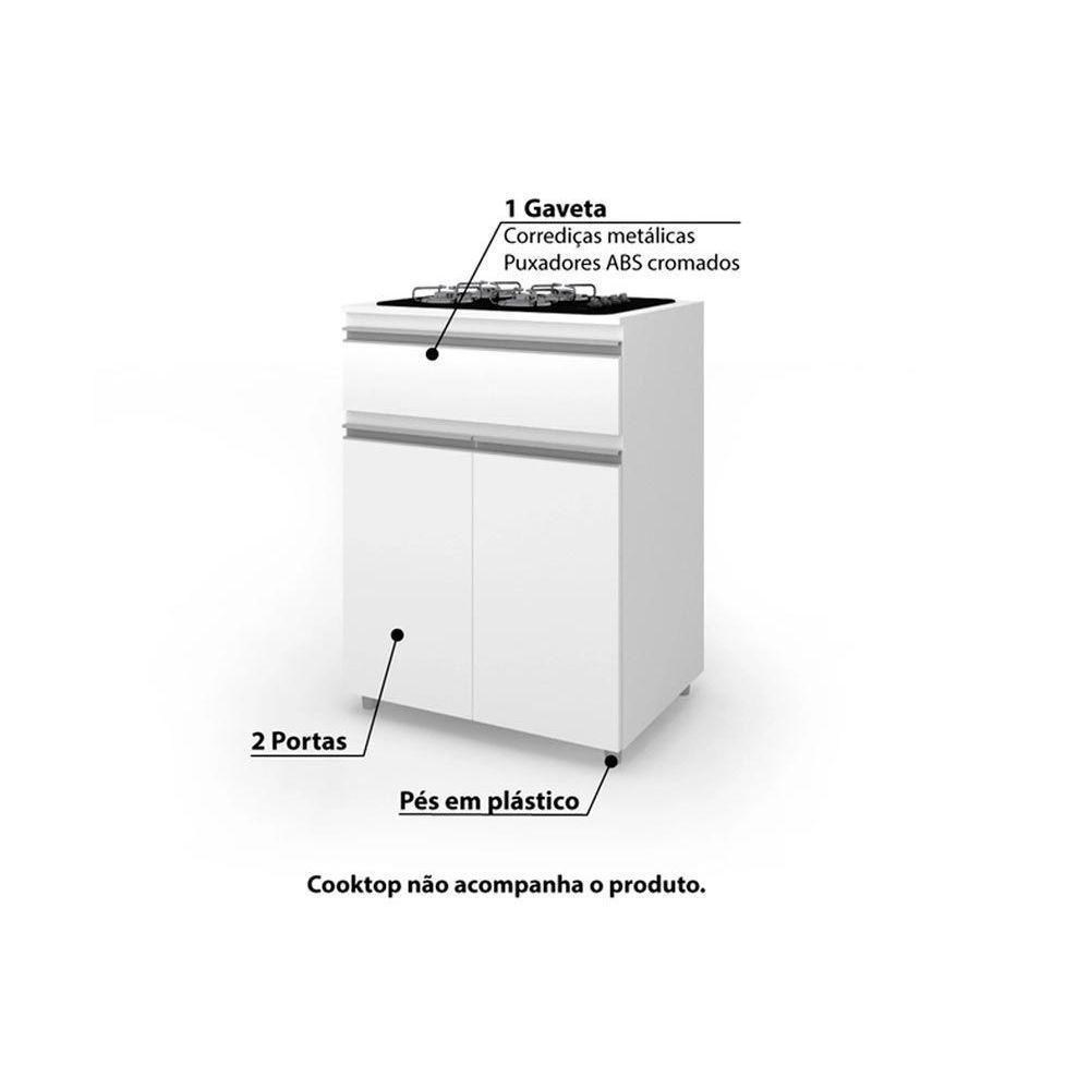 Balcão Cozinha P- Cooktop Asm 186 C- 2 Portas E 1 Gaveta 70cm Branco - Movelbento - 5