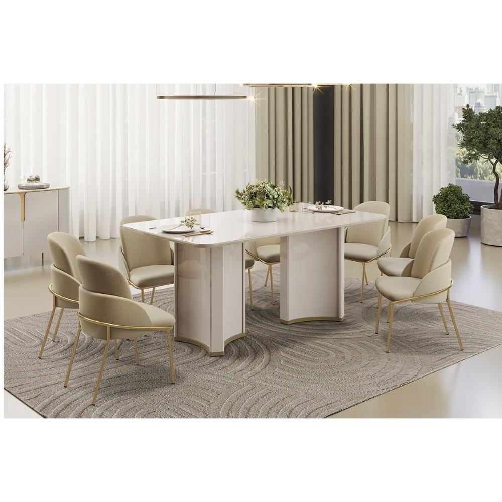 Mesa Multiuso Cozinha Liz C- Tampo Madeirado C- Vidro Curvo 180x100cm Off White-off White - Dj Móveis - 3