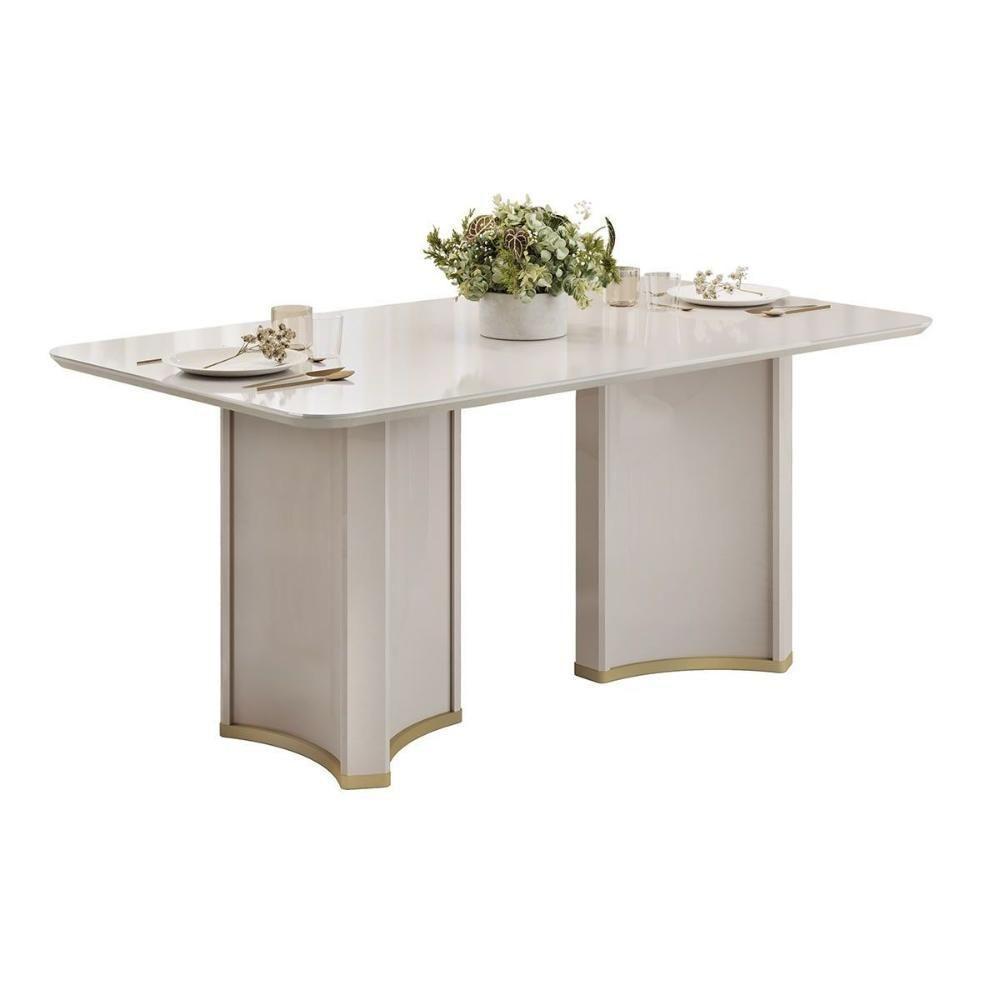 Mesa Multiuso Cozinha Liz C- Tampo Madeirado C- Vidro Curvo 180x100cm Off White-off White - Dj Móveis - 6