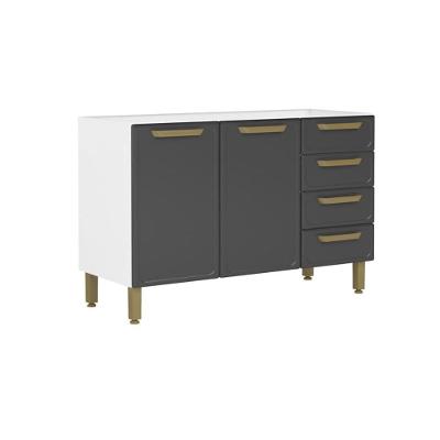Balcão De Cozinha Modulado Bella C- 2 Portas E 4 Gavetas S- Tampo 120cm Grafite - Bertolini
