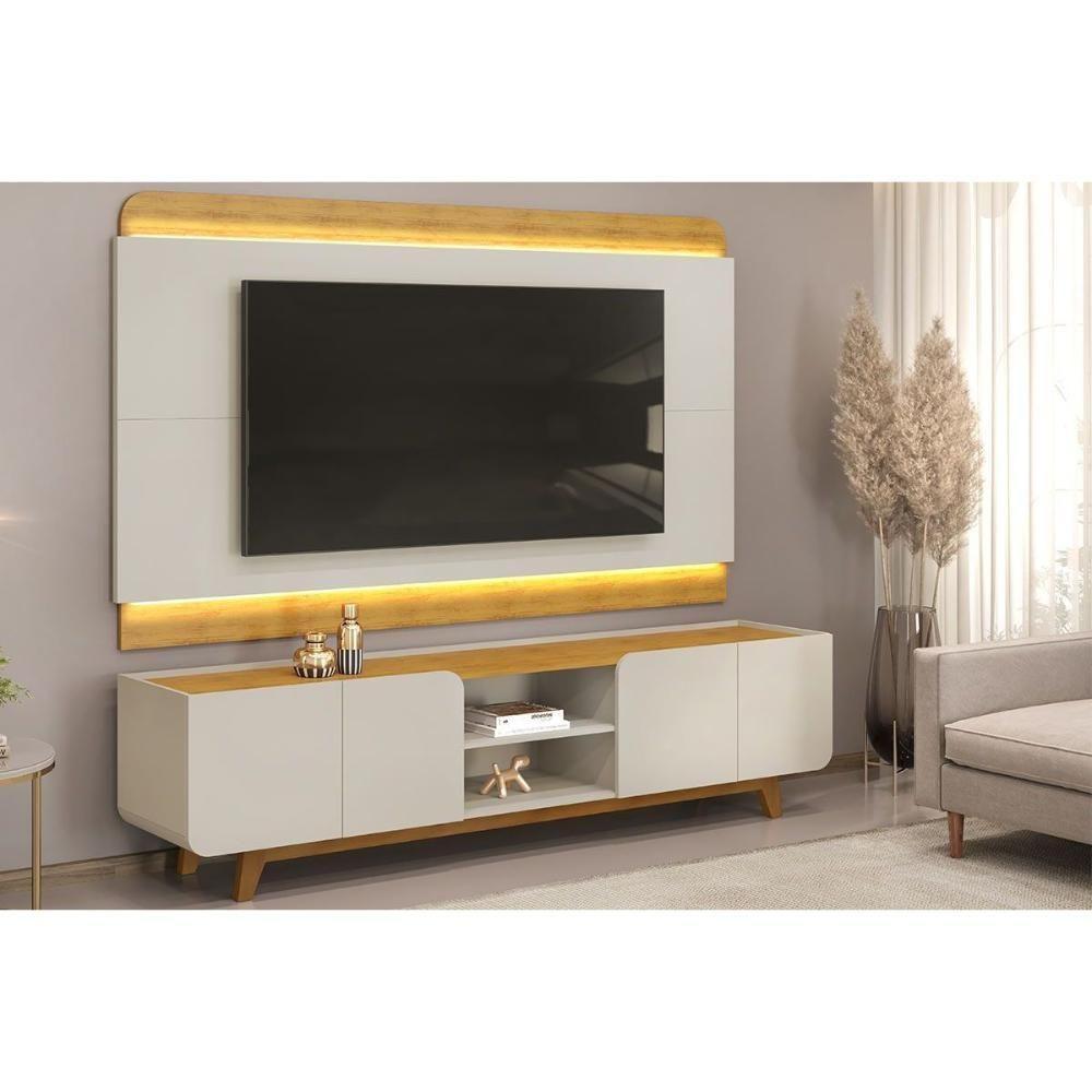 Estante P- Sala Até 75 Pol Nadine C- 4 Portas 220x605cm Off White-freijó - Dj Móveis - 2