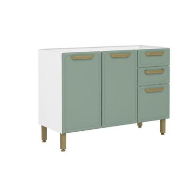 Balcão De Cozinha Modulado Bella C- 3 Portas E 2 Gavetas S- Tampo 120cm Verde - Bertolini