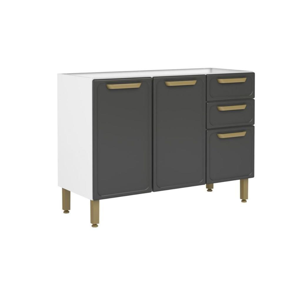 Balcão De Cozinha Modulado Bella C- 3 Portas E 2 Gavetas S- Tampo 120cm Grafite - Bertolini - 1
