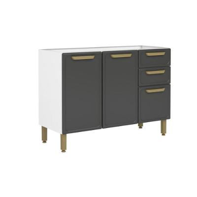 Balcão De Cozinha Modulado Bella C- 3 Portas E 2 Gavetas S- Tampo 120cm Grafite - Bertolini