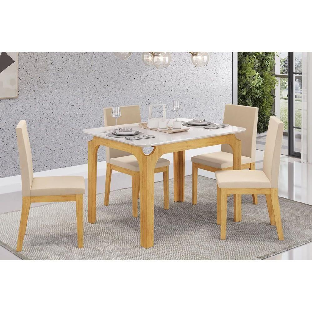 Mesa P- Cozinha Marina C- Tampo Madeirado C- Vidro Curvo 120x80cm Freijo-off White - Dj Móveis - 3