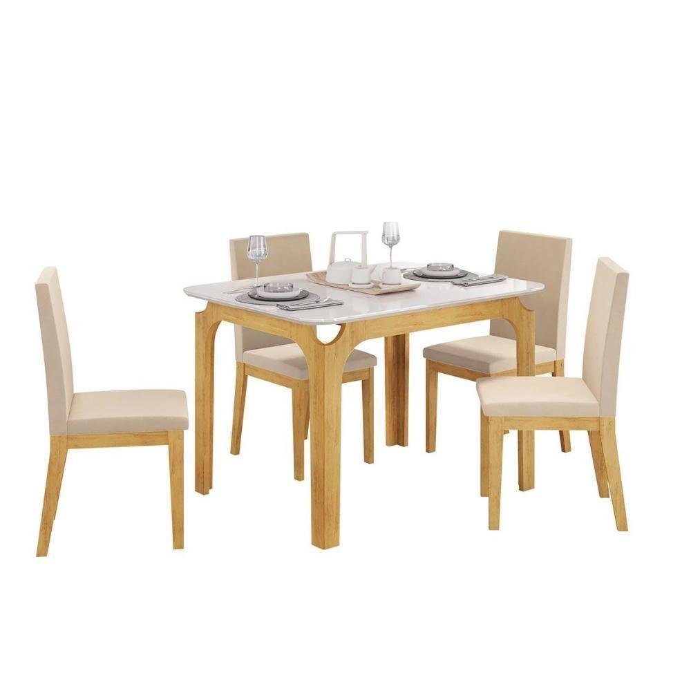 Mesa P- Cozinha Marina C- Tampo Madeirado C- Vidro Curvo 120x80cm Freijo-off White - Dj Móveis - 5