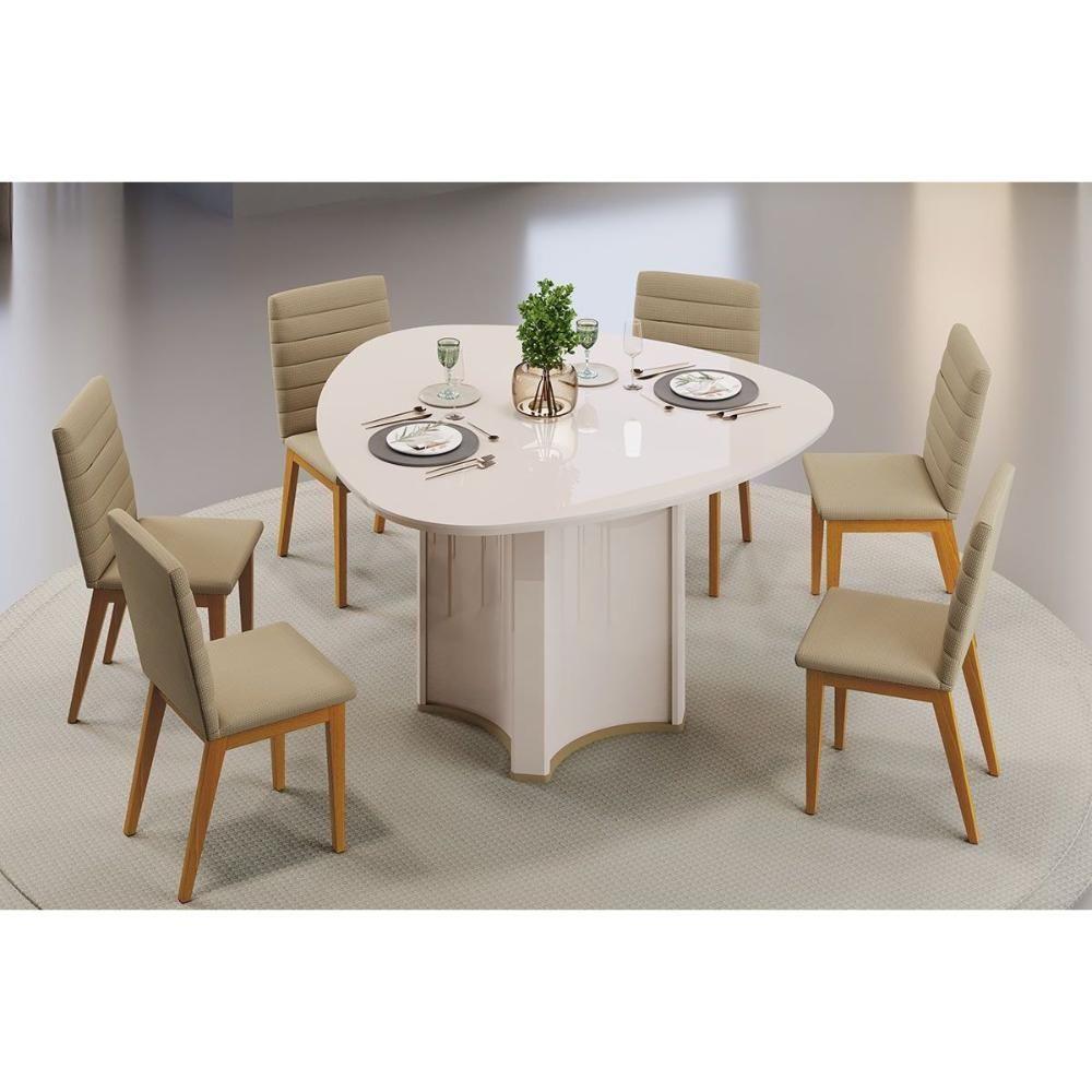 Mesa P- Cozinha Chanel C- Tampo Madeirado C- Vidro Orgânico 136x136cm Off White-dourado - Dj Móveis - 8