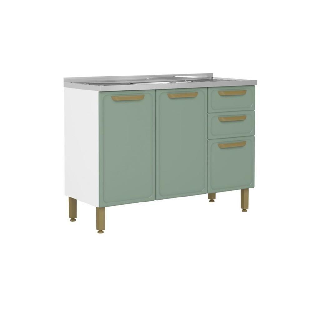 Balcão De Cozinha Modulado C- Pia Bella C- 3 Portas E 2 Gavetas 120cm Verde - Bertolini - 1