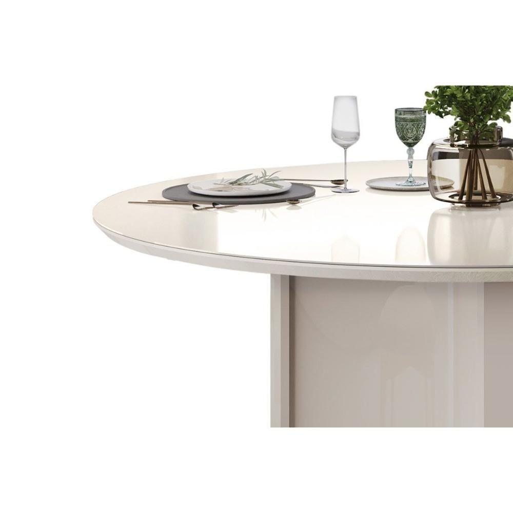 Mesa P- Cozinha Chanel C- Tampo Madeirado C- Vidro Redondo 136x136cm Off White-off White - Dj Móveis - 5