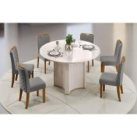 Mesa P- Cozinha Chanel C- Tampo Madeirado C- Vidro Redondo 136x136cm Off White-off White - Dj Móveis - 3