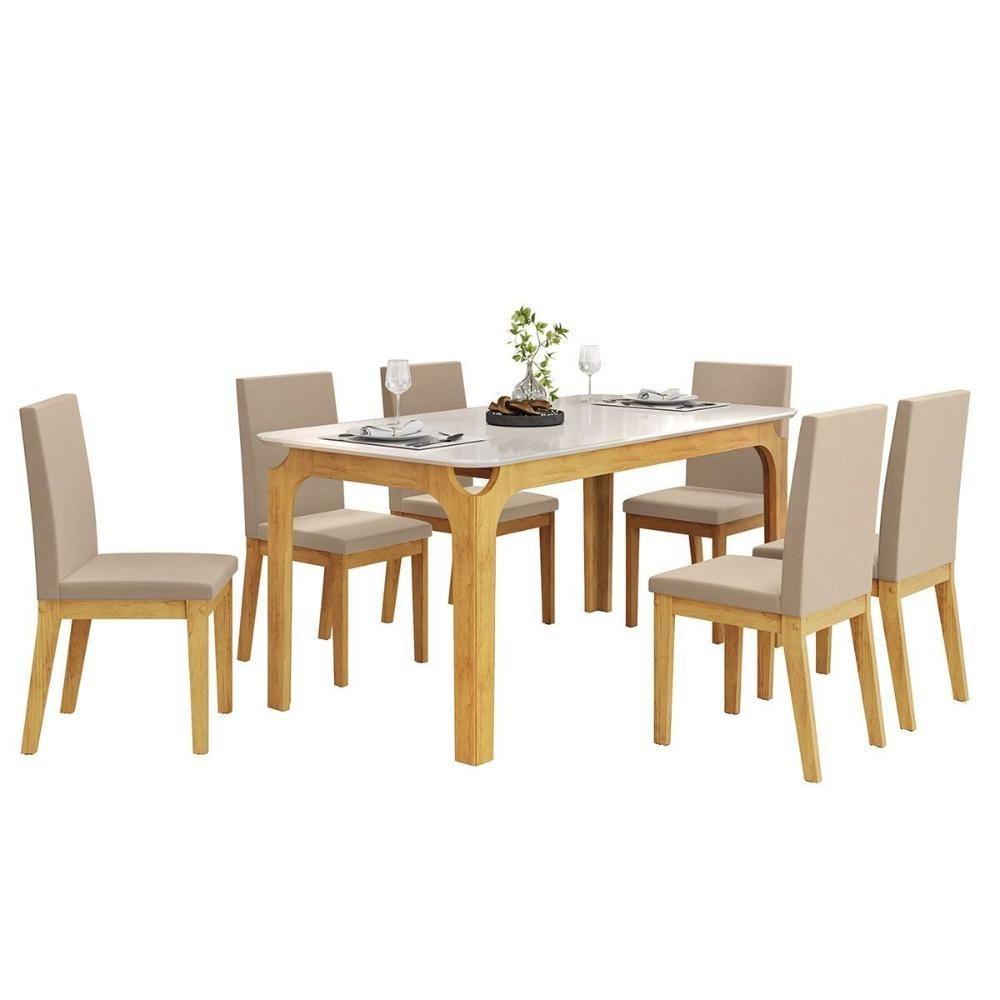 Mesa P- Cozinha Marina C- Tampo Madeirado C- Vidro Curvo 160x80cm Freijo-off White - Dj Móveis - 5