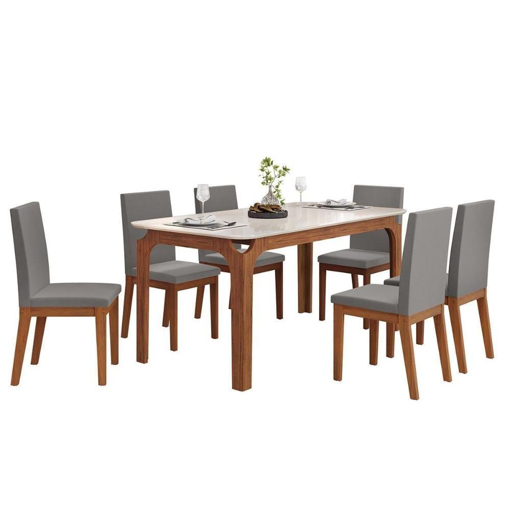 Mesa P- Cozinha Marina C- Tampo Madeirado C- Vidro Curvo 160x80cm Freijo-off White - Dj Móveis - 6