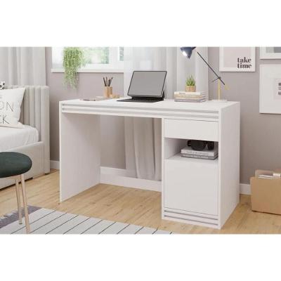 Mesa Escrivaninha Retangular Mila com 1 Gaveta em MDF 120cm Branco para Quarto Ou Escritório