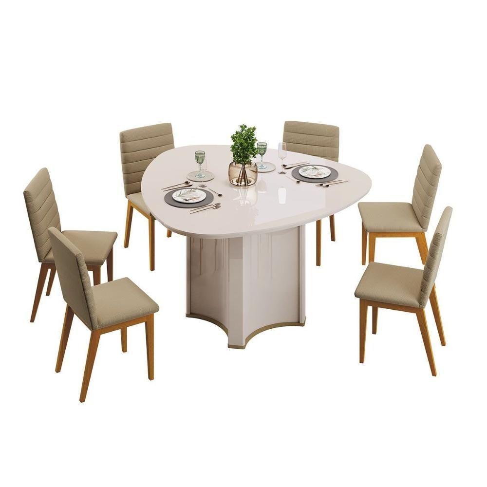 Mesa Multiuso Cozinha Chanel C- Tampo Madeirado C- Vidro Orgânico 136x136cm Off White-dourado - Dj Móveis - 4