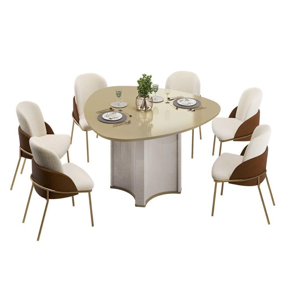 Mesa Multiuso Cozinha Chanel C- Tampo Madeirado C- Vidro Orgânico 136x136cm Off White-dourado - Dj Móveis - 6