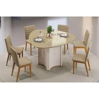 Mesa Multiuso Cozinha Chanel C- Tampo Madeirado C- Vidro Orgânico 136x136cm Off White-dourado - Dj Móveis - 5