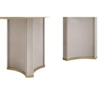 Mesa Multiuso Cozinha Liz C- Tampo Madeirado C- Vidro Oval 218x108cm Off White-dourado - Dj Móveis - 10