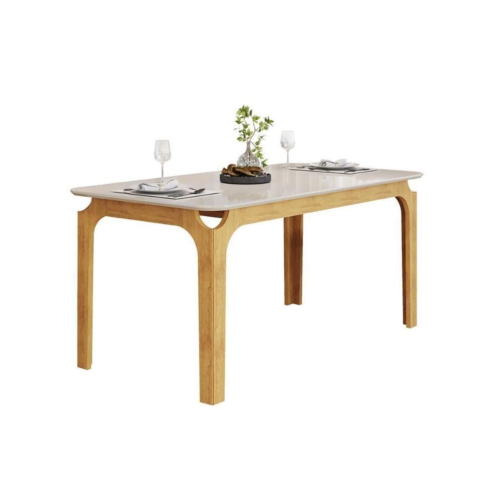 Mesa P- Cozinha Marina C- Tampo Madeirado C- Vidro Curvo 160x80cm Cedro-off White - Dj Móveis - 1