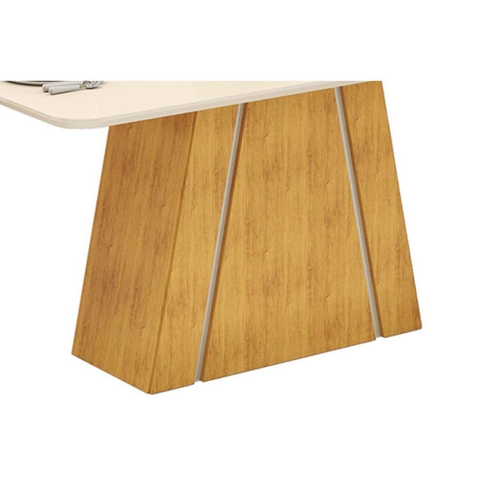 Mesa P- Cozinha Gabi C- Tampo Madeirado C- Vidro Curvo 170x90cm Off White-freijó - Dj Móveis - 7