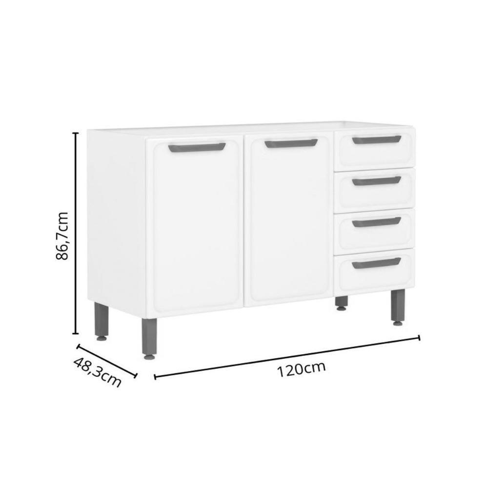 Balcão De Cozinha Modulado Bella C- 2 Portas E 4 Gavetas S- Tampo 120cm Branco - Bertolini - 3