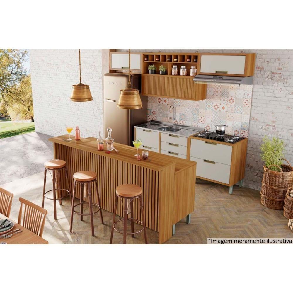 Balcão Ilha Cozinha Gourmet Imperatriz Ripado 200cm Nature - Nesher - 3