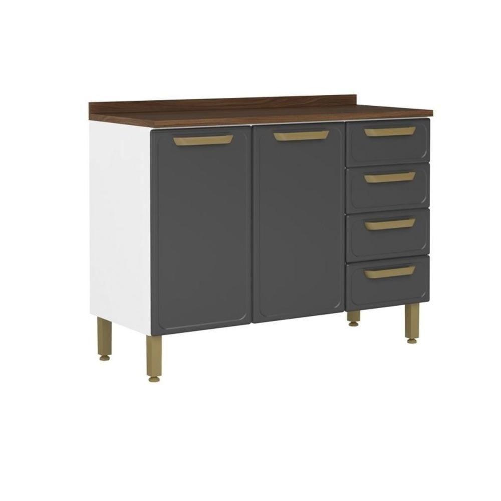 Balcão De Cozinha Modulado C- Tampo Bella C- 2 Portas E 4 Gavetas 120cm Grafite - Bertolini - 1
