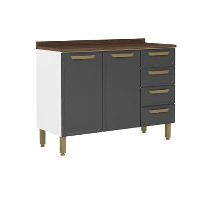 Balcão De Cozinha Modulado C- Tampo Bella C- 2 Portas E 4 Gavetas 120cm Grafite - Bertolini