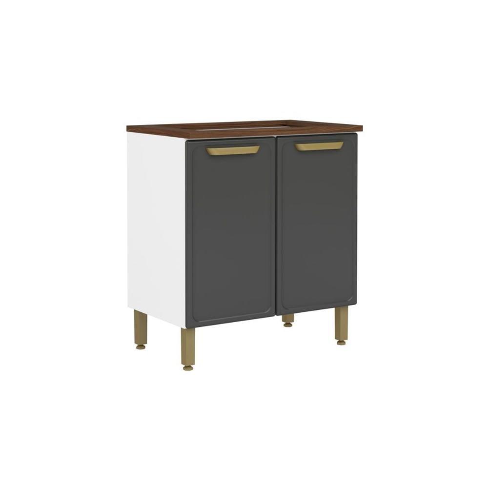 Balcão De Cozinha Modulado P- Cooktop C- Tampo Bella C- 2 Portas 80cm Grafite - Bertolini - 1