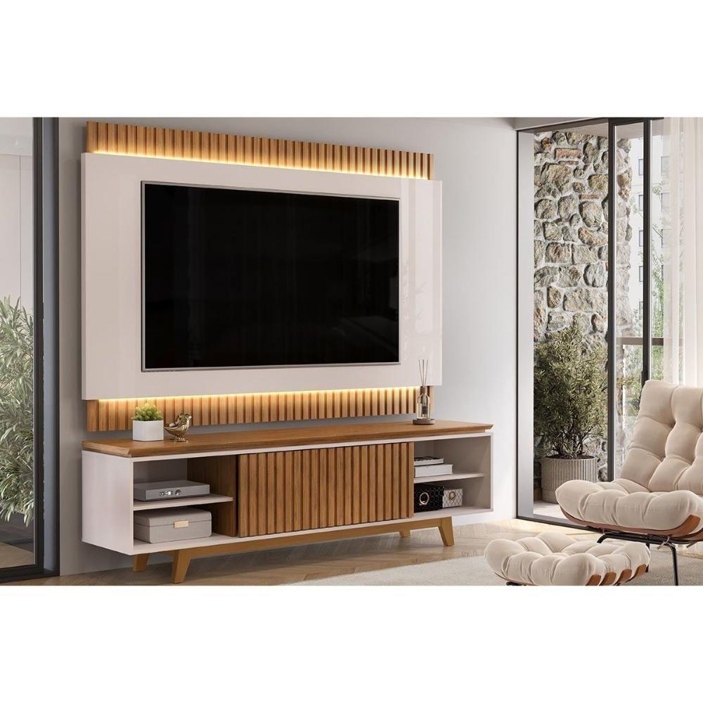 Estante P- Sala Até 75 Pol Loren C- Nicho 201x58cm Freijo-off White - Dj Móveis - 1