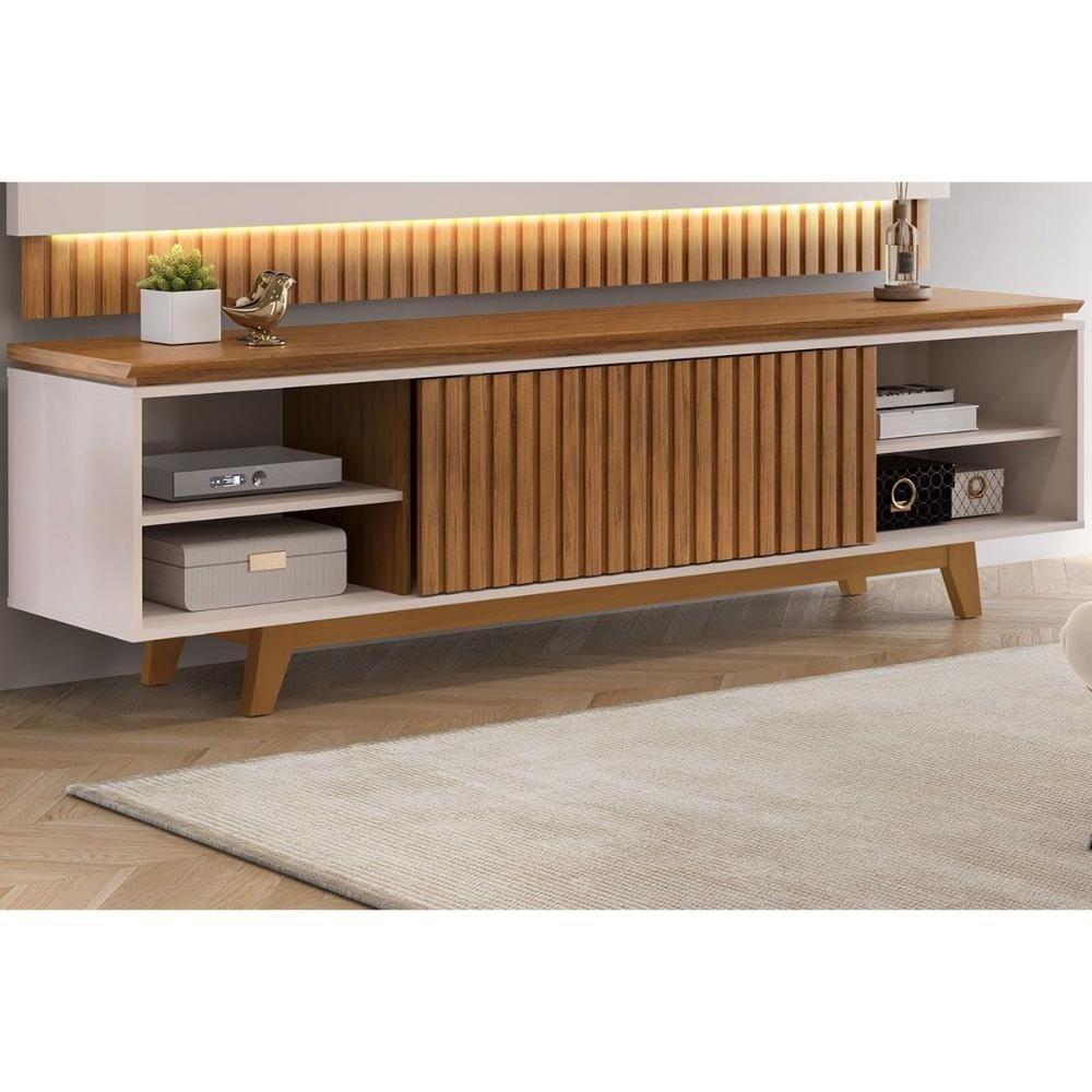 Estante P- Sala Até 75 Pol Loren C- Nicho 201x58cm Freijo-off White - Dj Móveis - 5