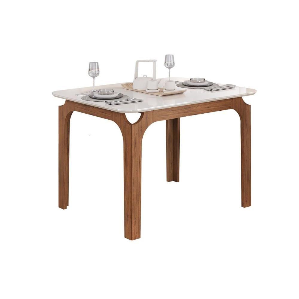 Mesa Multiuso Cozinha Marina C- Tampo Madeirado C- Vidro Curvo 120x80cm Freijo-off White - Dj Móveis - 1