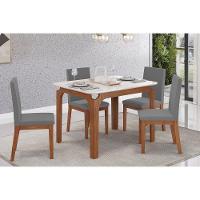 Mesa Multiuso Cozinha Marina C- Tampo Madeirado C- Vidro Curvo 120x80cm Freijo-off White - Dj Móveis