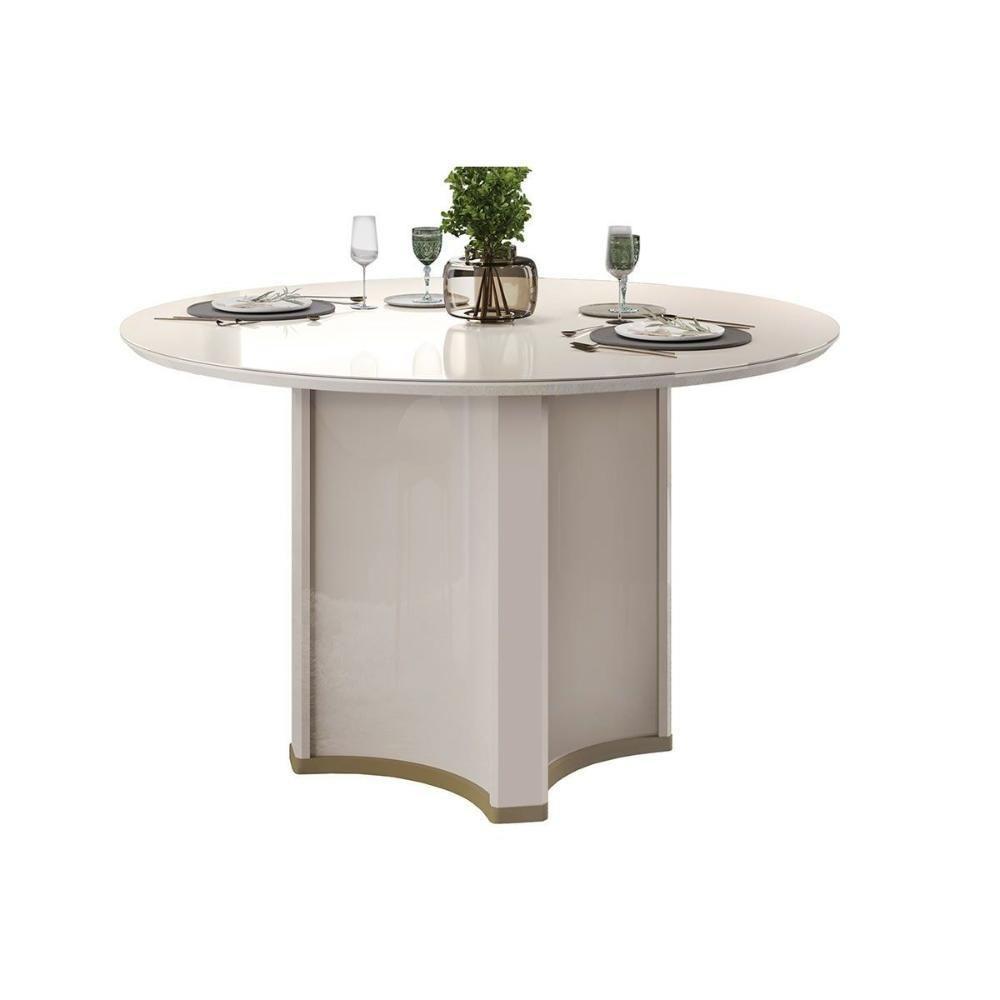 Mesa Multiuso Cozinha Chanel C- Tampo Madeirado C- Vidro Redondo 136x136cm Off White-off White - Dj Móveis - 1