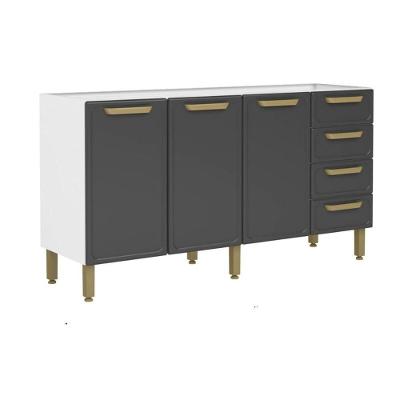 Balcão De Cozinha Modulado Bella C- 3 Portas E 4 Gavetas S- Tampo 160cm Grafite - Bertolini
