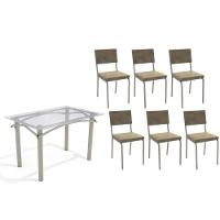 Conjunto: Mesa De Cozinha Elba C- Tampo De Vidro 120cm E 6 Cadeiras Zaria Niquel - Suede Bege - Kappesberg - 1