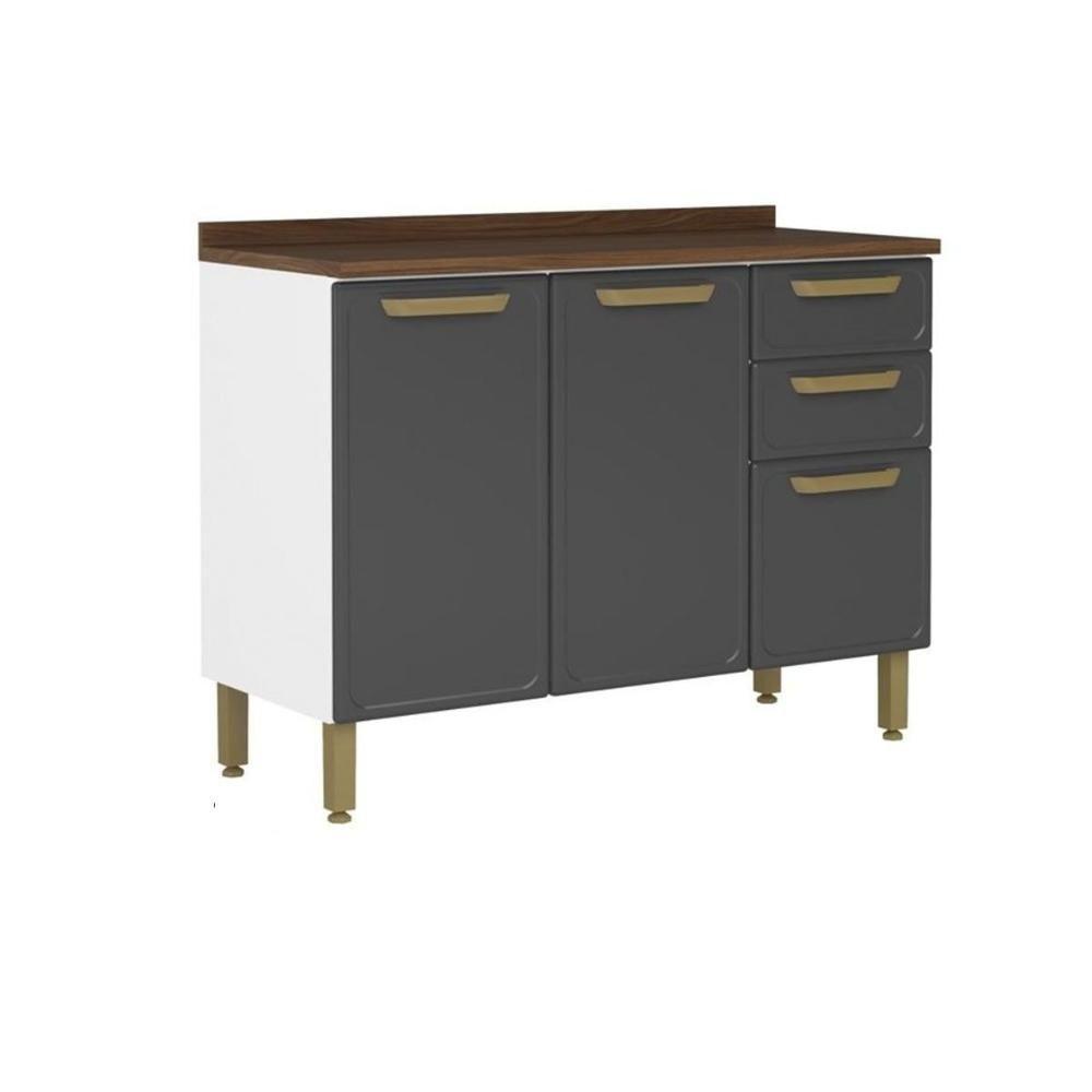 Balcão De Cozinha Modulado C- Tampo Bella C- 3 Portas E 2 Gavetas 120cm Grafite - Bertolini - 1