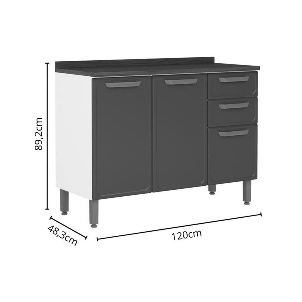 Balcão De Cozinha Modulado C- Tampo Bella C- 3 Portas E 2 Gavetas 120cm Grafite - Bertolini - 3