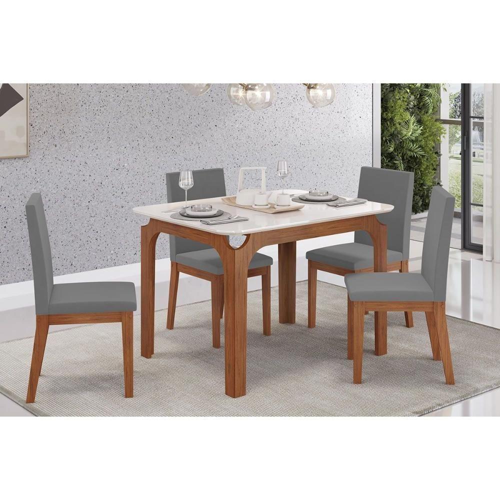 Mesa P- Cozinha Marina C- Tampo Madeirado C- Vidro Curvo 120x80cm Cedro-off White - Dj Móveis - 4