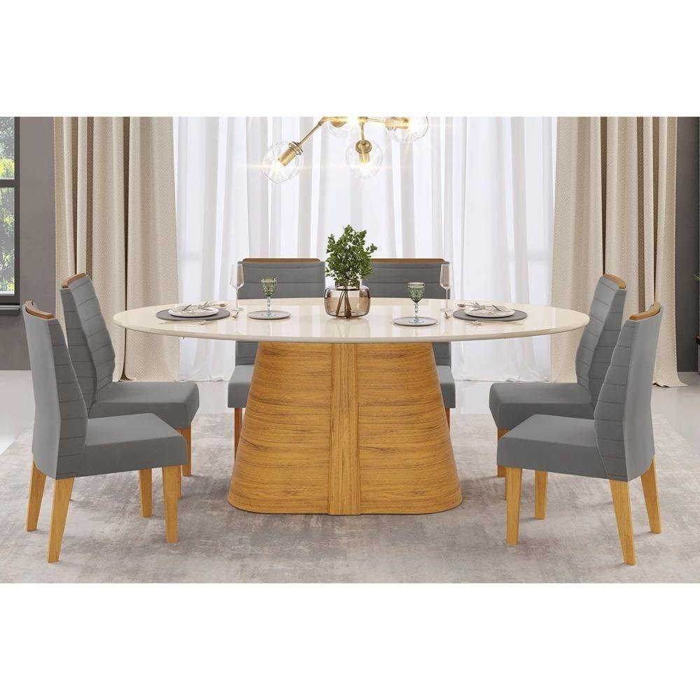 Mesa P- Cozinha Ryze C- Tampo Madeirado C- Vidro Oval 218x108cm Freijo-off White - Dj Móveis - 3