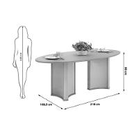 Mesa P- Cozinha Liz C- Tampo Madeirado C- Vidro Oval 218x108cm Off White-off White - Dj Móveis - 2